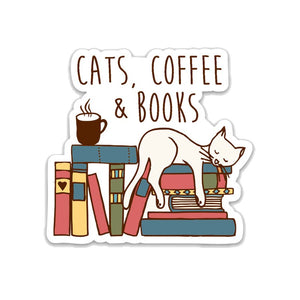 Cats, Coffee & Books Sticker