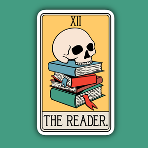 The Reader Tarot Card Skull Books Sticker: Sticker
