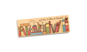 Cats, Coffee & Books Wood Bookmark